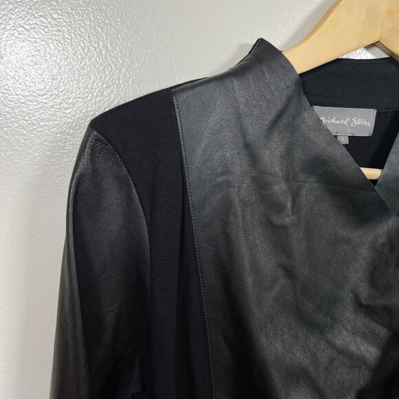 Michael Stars Asymmetric Leather Jacket Size Large Black Draped Mixed Material - Picture 4 of 9